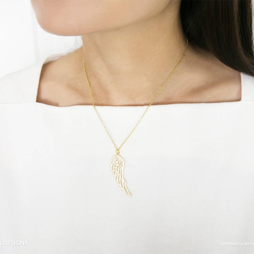Angel Wing Detailed Gold Plated Necklace